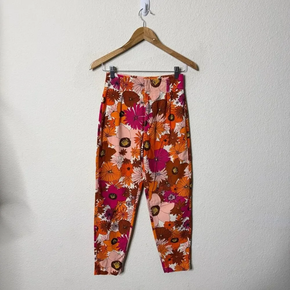 Free People Tessa Tapered‎ Trousers Orange Floral Womens Pants Size 0